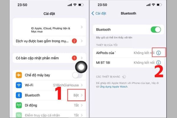 Chọn Bluetooth → Chọn i