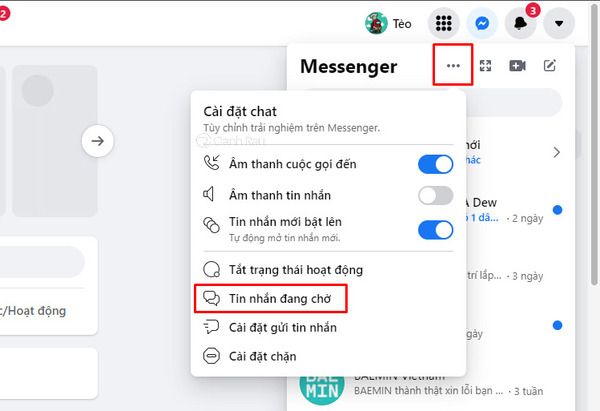 Xem tin nhắn hạn chế trong phần cài đặt của ứng dụng messenger